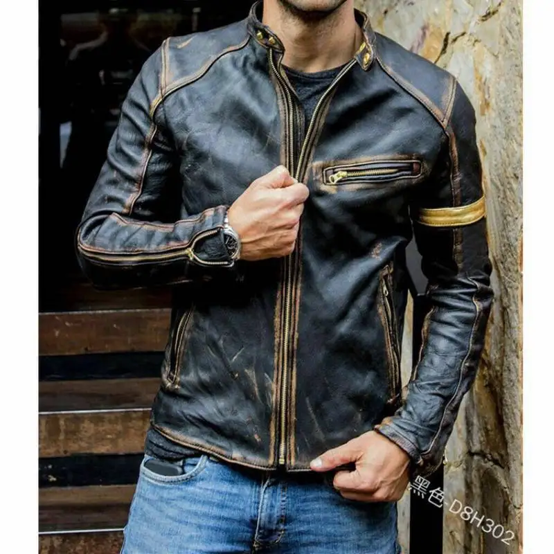 

2021foreign trade European and American men's men's leather jacket men's youth stand collar punk men's motorcycle leather jacket