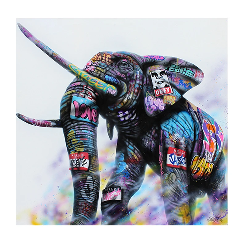 

Animal Graffiti Elephant Canvas Painting on The Wall Room Decor Posters and Prints Wall Art Pictures for Home Cuadros Decoration