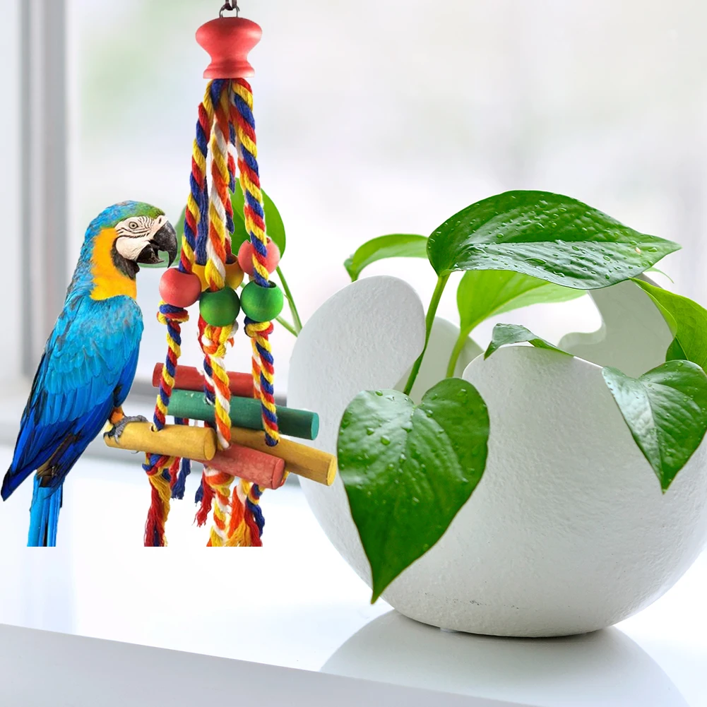 

Игрушечная клетка для жевания с птицами, забавные попугаи из хлопковой веревки, красочные деревянные блоки с бусинами, устойчивые к укусам, ...