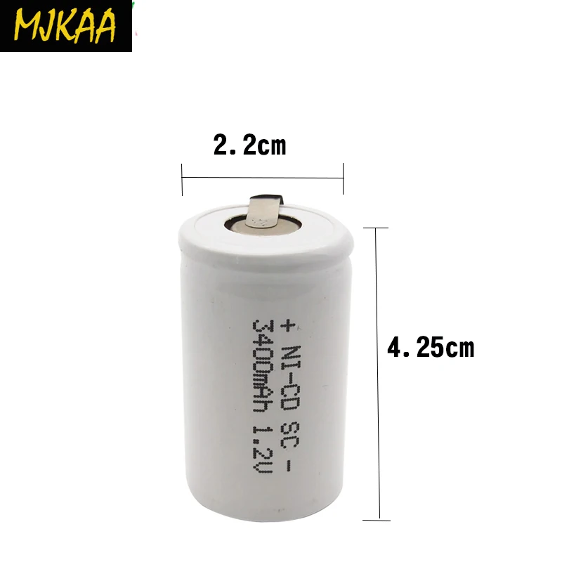 15 шт. 1 2 в 22*42 Ni CD аккумулятор Sub C SC 3400 мАч аккумуляторная батарея с удлинителем