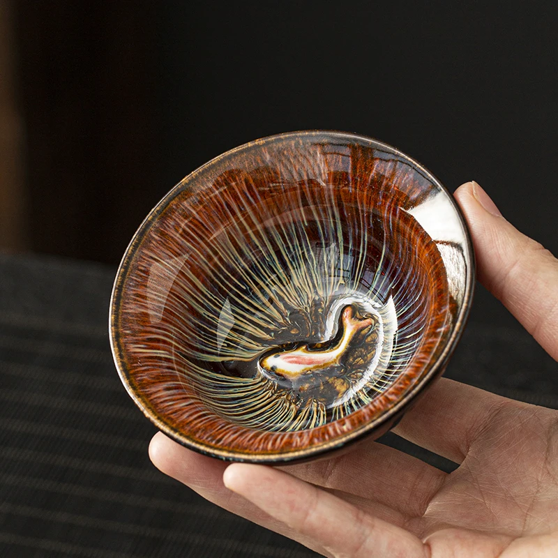 Керамическая чайная чашка с золотой рыбкой китайская кунг-фу 110 мл | Дом и сад