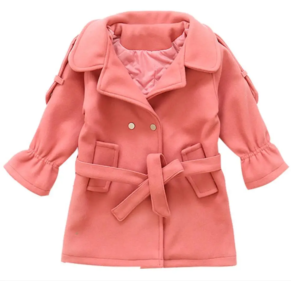 

New Autumn Winter Children Fashion double breasted Thick Warm Medium Long Woolen Coat Girls