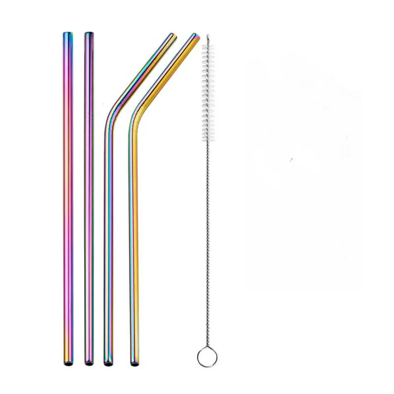 Colorful 4pc Металлические соломинки из нержавеющей стали питьевой прямой/Изогнутые многоразовые соломенные соломинки, с чистящей щеткой для кружек 20/30 oz, серебристый/черный - Цвет: Colorful 4pc