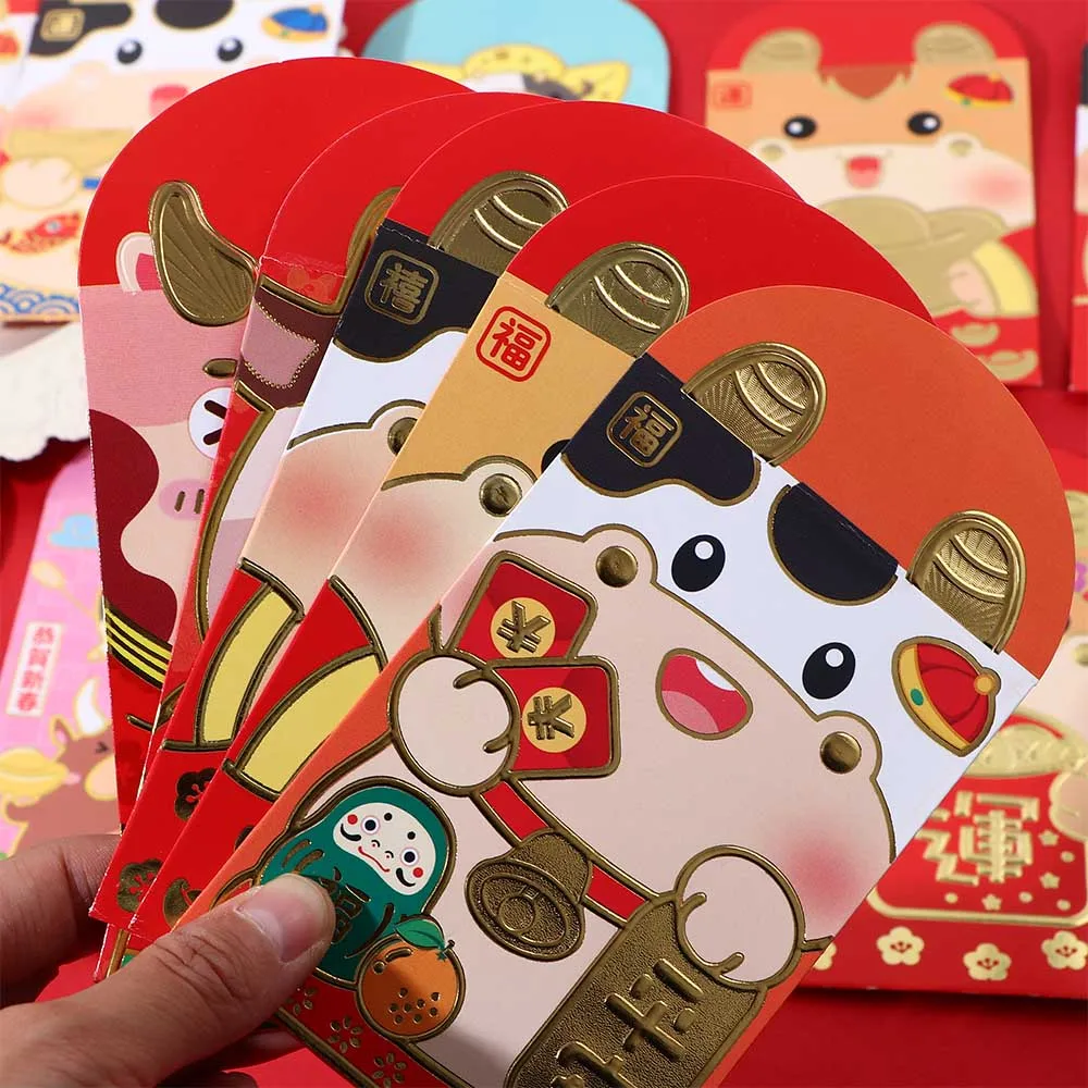 

2021 Chinese Red Lucky Envelopes Creative Money Bags Cartoon New Year'S Red Packet New Year Money Envelopes Pouches