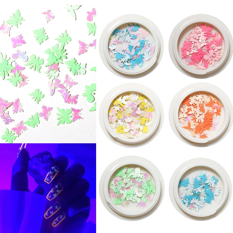 

1Box Glow In The Dark Nail Art Wood Pulp Slices Butterfly Fire Insect Design Nail Art Glitter Flake For Nail Art DIY Accessories