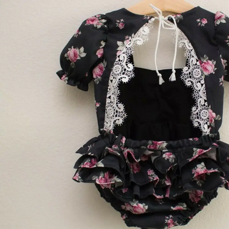 Детский кружевной комбинезон с открытой спиной и цветочным принтом | Мать