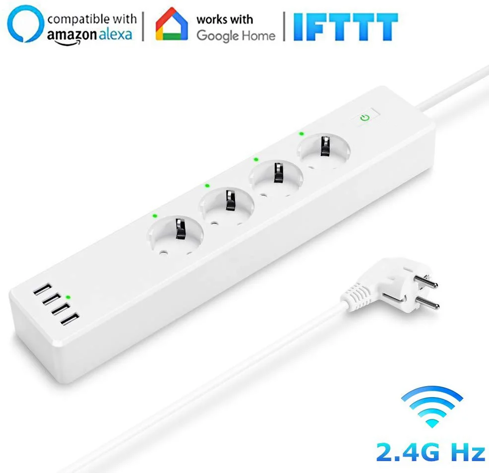 Умный удлинитель с поддержкой Wi Fi 4 евророзетки порта USB для зарядки|Умные