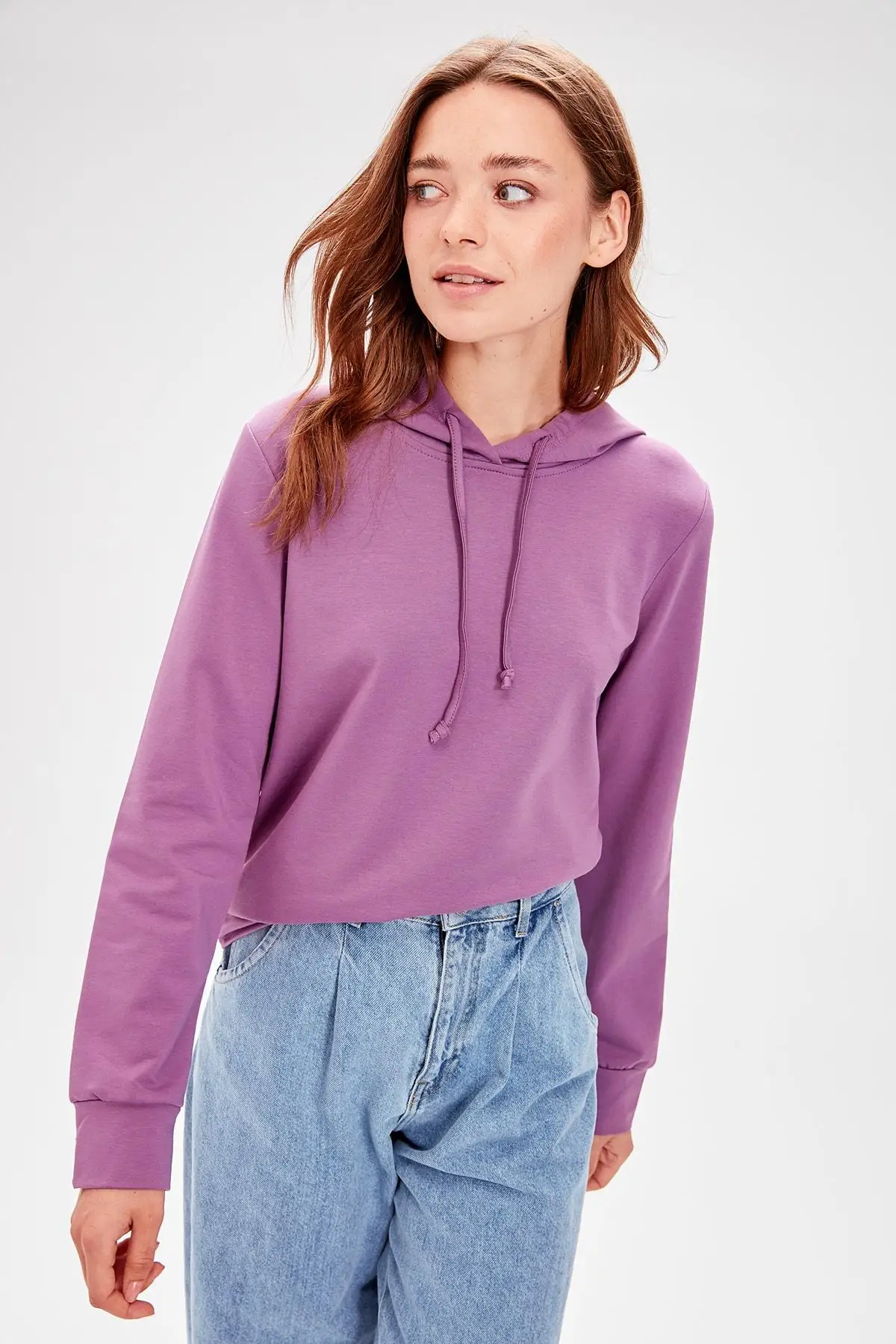 Trendyol сиреневый базовый трикотажный свитшот с капюшоном TWOAW20SW0059|Женские