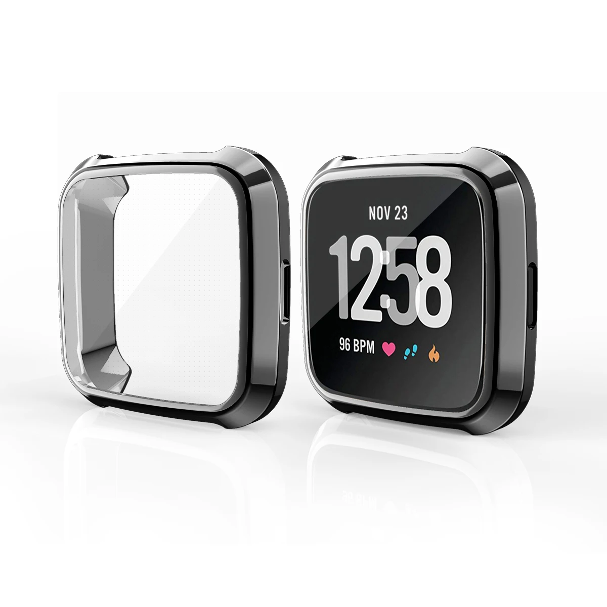 Чехол-бампер для Fitbit Versa lite с защитой от падения, с гальваническим покрытием из ТПУ, Защитный Браслет для циферблата - Цвет: Черный