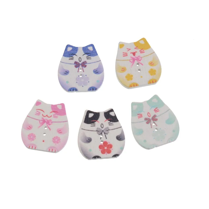 Бесплатная доставка Розничная продажа 10 шт. случайный, смешанный, милый Plutus Cat 2 отверстия деревянная живопись швейные пуговицы Скрапбукинг 25x24 мм