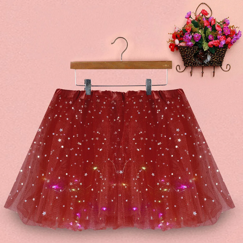 

Women's new Explosion Model Puff Skirt Shiny Mesh Pleated Tulle Princess Skirt with LED Light Bulb Skirt 40*