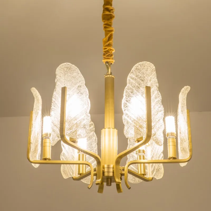 Винтажная люстра из латуни со светодиодным стеклянным листом повседневное