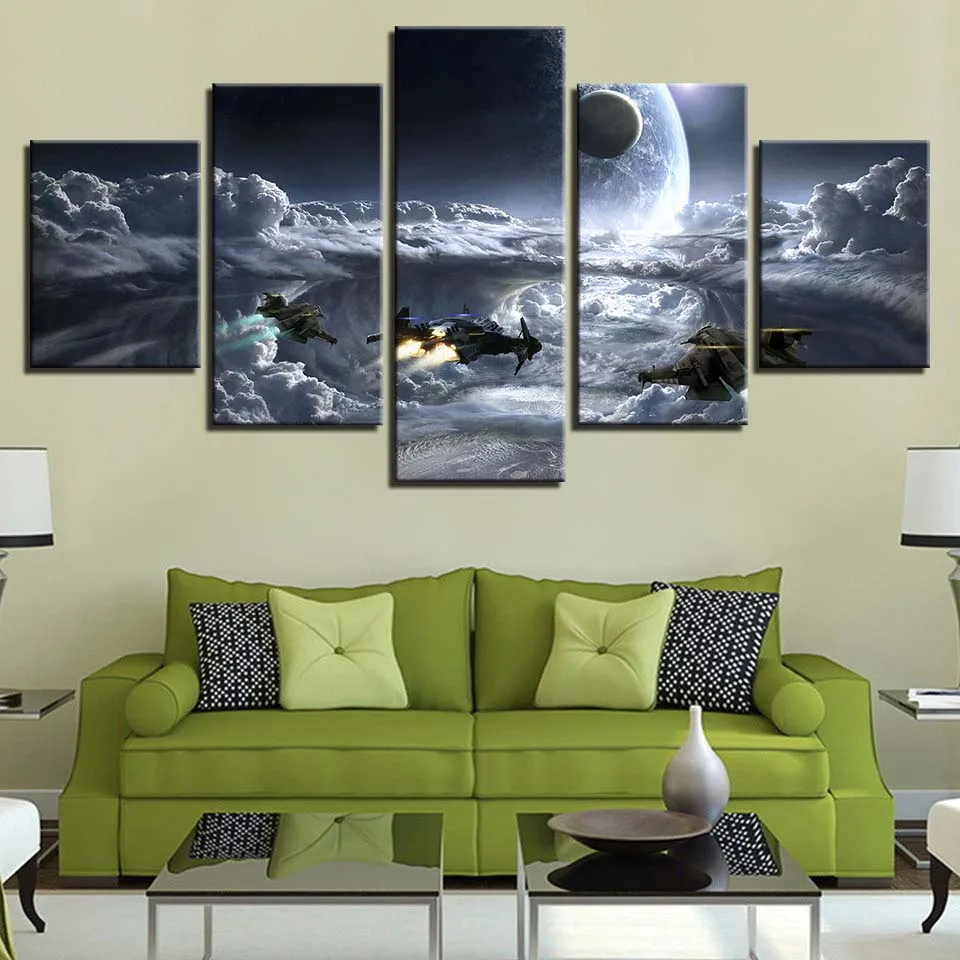 

5 Piece Canvas Wall Art Universe Space Planet fighter Poster Living Room Modern Decoration Bedroom Image Home Office Picture