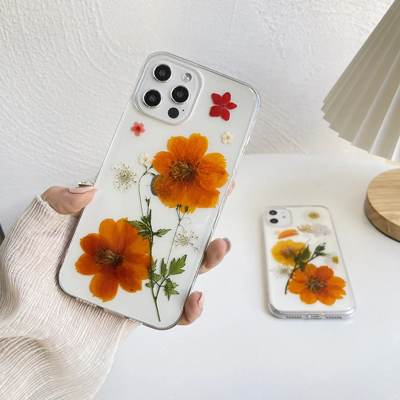 Qianliyao Retro Real Dried Flowers phone case For iphone 14 13 12 11 X XS Max XR 7 8 plus 6s Se 2020 cases Soft TPU Cover Coque
