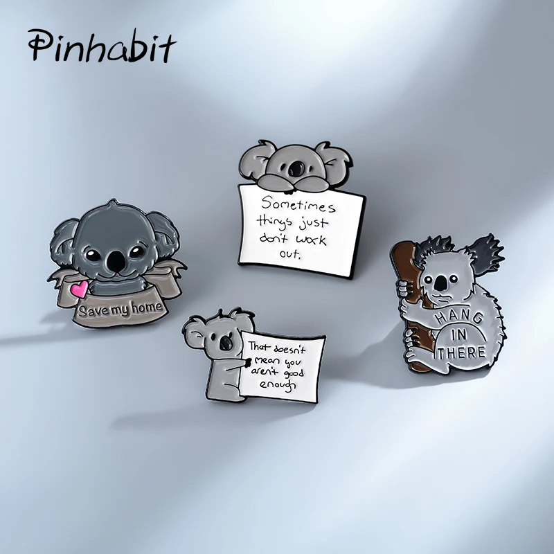 История коала! Набор эмалевых булавок Kawaii Grey Koala Bear And Paper Note Tips Мультяшные
