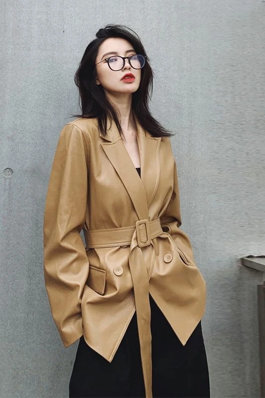 

PU Leather Jacket for Women 2020 Autumn and Winter Korean Style Loose Leather Coat Suit Collar Leather Coat