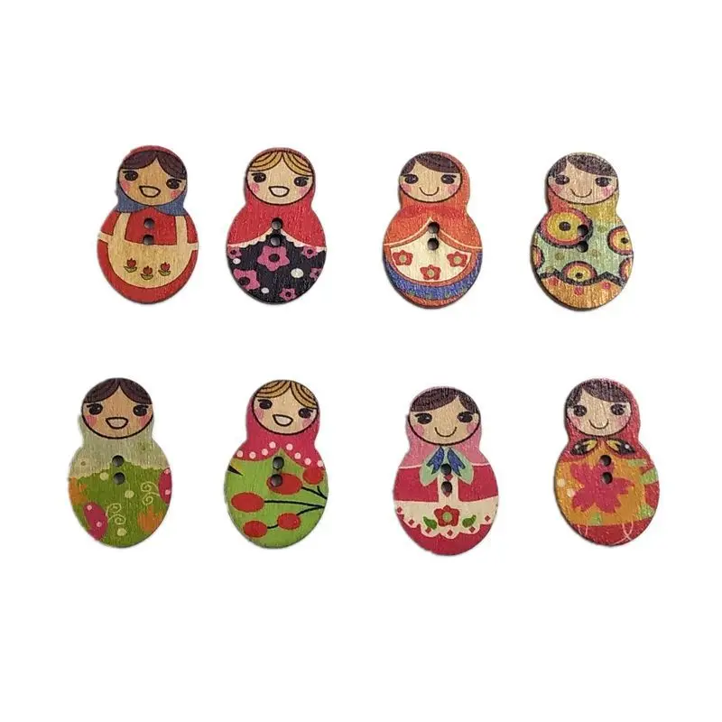 

50pcs Painting Matryoshka Theme Button Retro Wooden Decor Buttons for Crafts Sewing Clothing Baby Shower Scrapbook Accessories