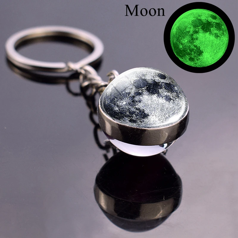 Luminous Earth Moon Glass Ball Keychain Galaxy Solar System Planet Key Chain Universe Sun Jupiter Jewelry Glow The Dark Pendant | Украшения
