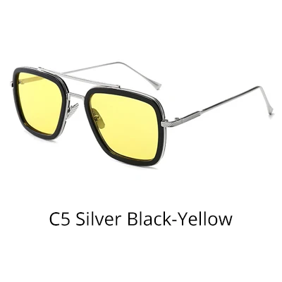 Silver Black-Yellow Tony Stark, солнцезащитное стекло, es, для мужчин, Ретро стиль, мужское стекло es iron man, 3 солнцезащитных стекла, желтый, красный, оттенков, мужские очки W66218 - Цвет линз: Silver Black-Yellow