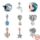 Шарм-подвеска для браслета Пандора, из серебра 2020 пробы, с мерцающим дельфином, нарвалом, 925