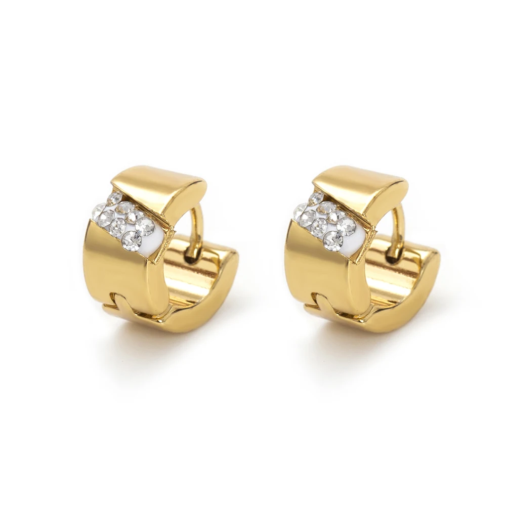 

Unique Tiny Girls Earring White Rhinestone CZ Titanium/Stainless Steel Small Hoop Earrings for Women Men Gifts