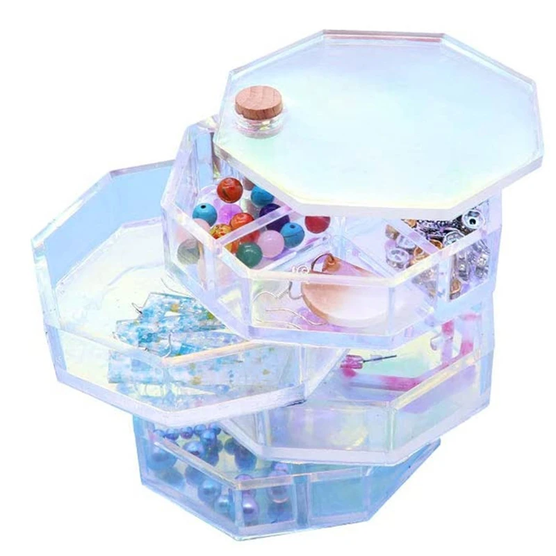 

1 Set Jewelry Organizer Box Silicone Resin Mold for Women Kids, DIY Multi-Layer Rotating Jewelry Tray Storage Case
