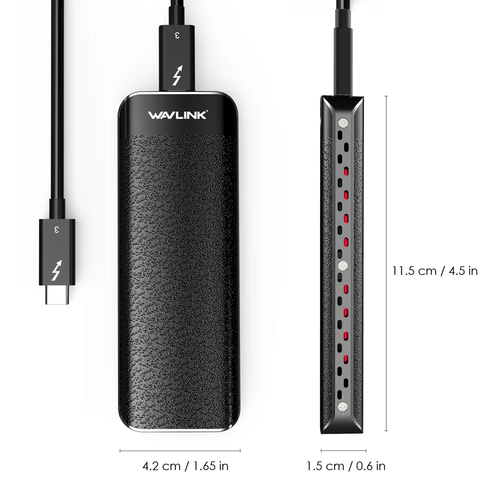Внешний SSD корпус Wavlink USB C Thunderbolt 3 NVME разъем NVMe Type отличное рассеивание