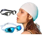 Очки для плавания для близорукости, для взрослых и детей, с длинным ворсом, силиконовые кепки, Набор очков для дайвинга, мужские и детские очки для плавания