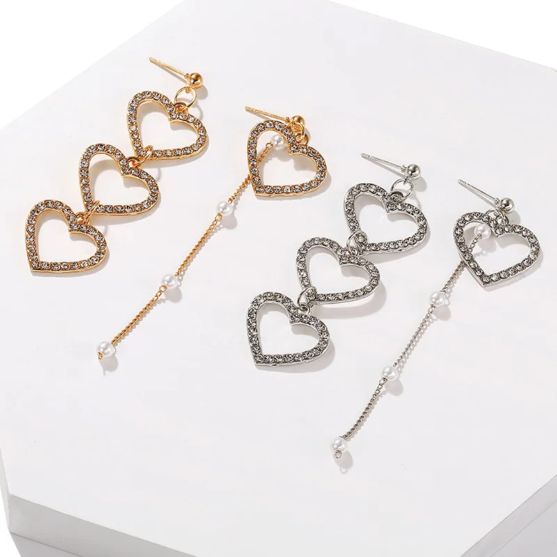 Длинные серьги с жемчугом в Корейском стиле асимметричные подвески форме сердца
