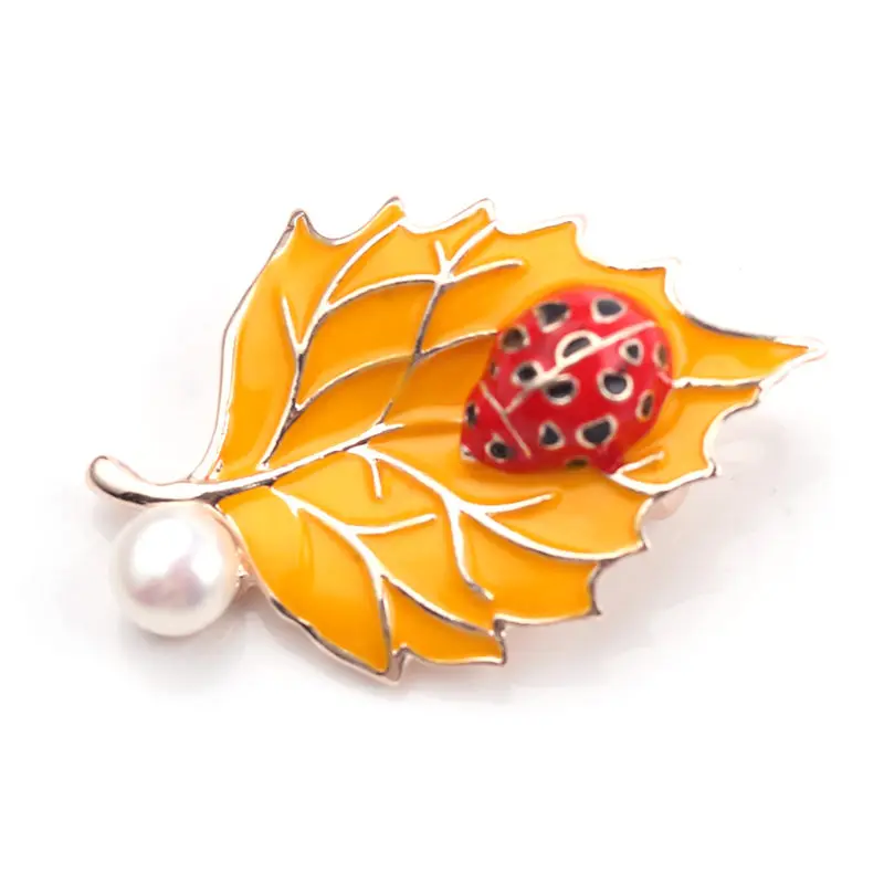 Имитация жемчуга эмаль кленовый лист божья коровка цветок брошь воротник