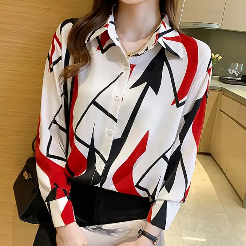 

ZANZEA Casual Lapel Collar Chemise Korean Style Printed Blouse Women Elegant Long Sleeve Button Shirt Slim Retro Blusas Female