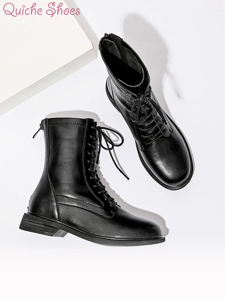 QuicheShoes 2021 NEW Martin boots women short boots British style knight boots thick heel flat snow boots Ankle boots 2018 autumn and winter new style women s short boots leather flat straps with martin boots knight women boots
