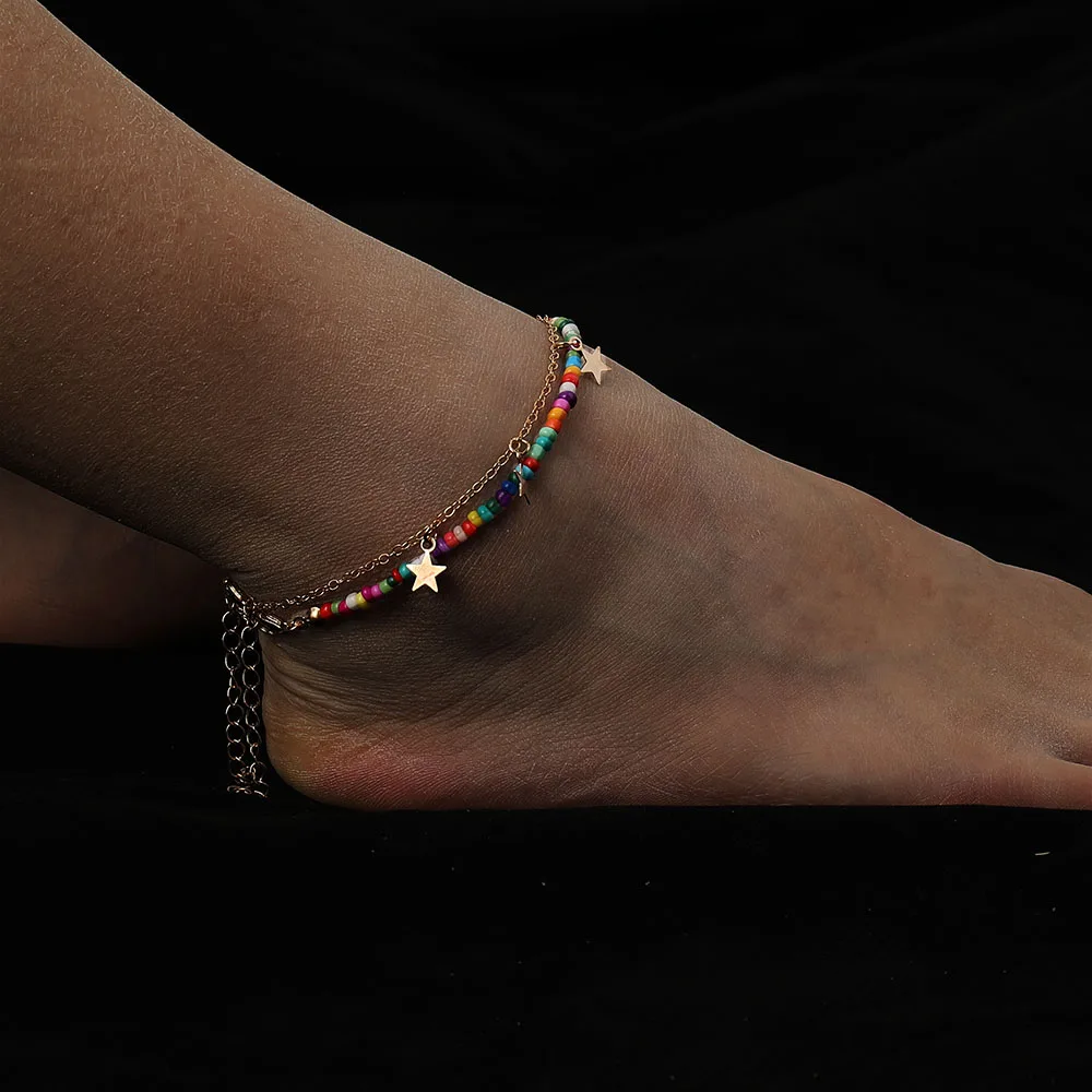 

Bohemian Colored Beads Star Anklets For Woman Fashion Vintage Multi Layered Anklet 2020 Foot Bracelet Beach Anklet Jewelry New