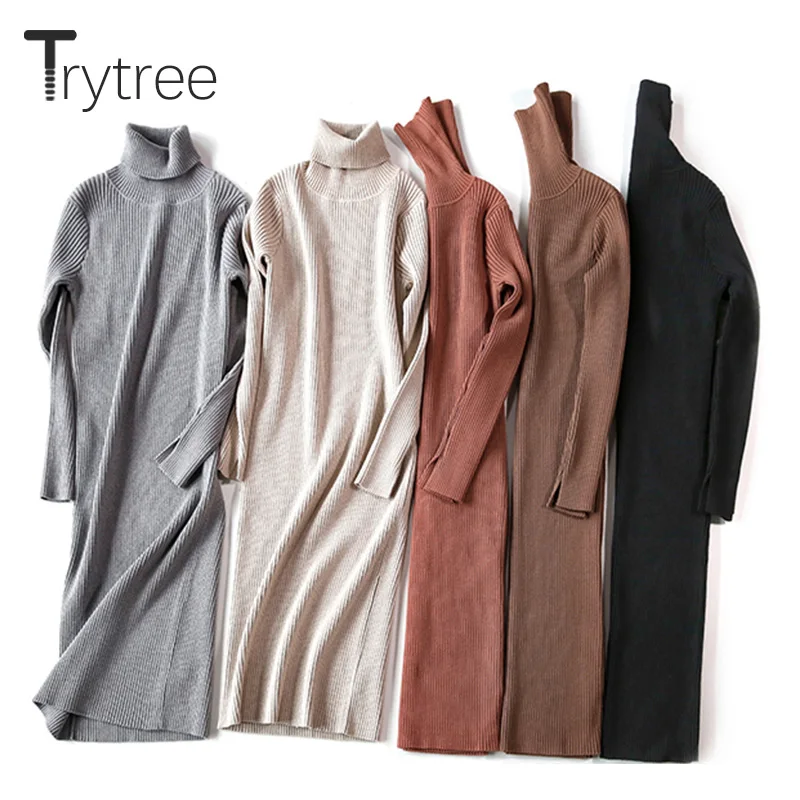 Осенне-зимнее женское Повседневное платье Trytree водолазка универсальный стиль