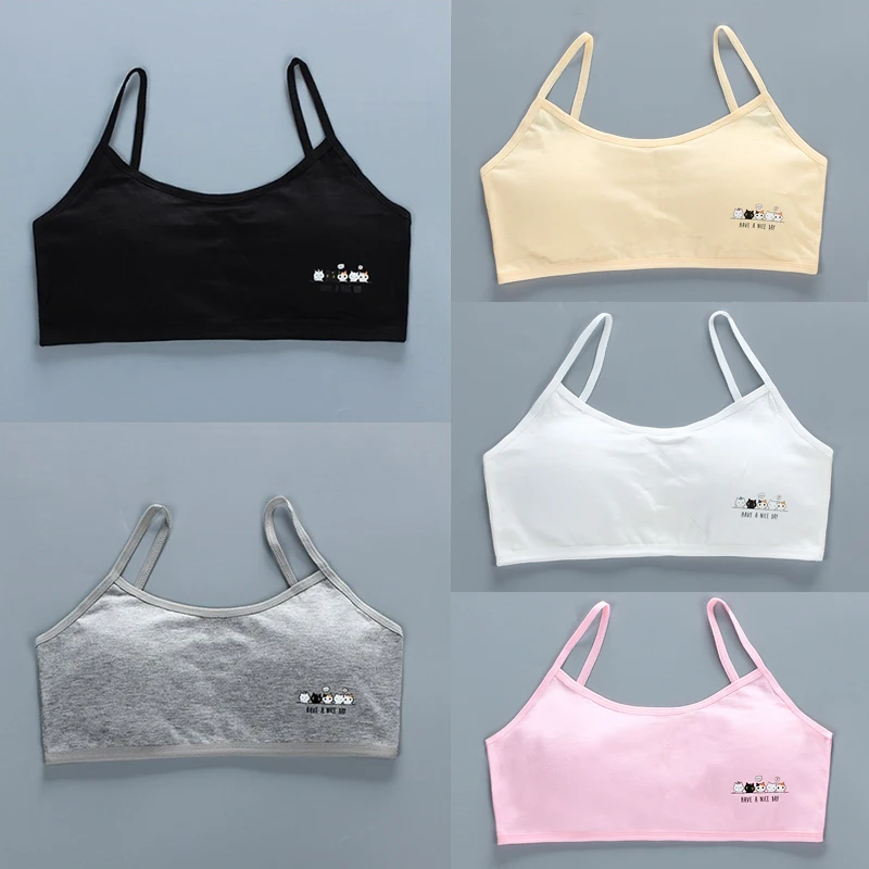 

Cartoon Pattern Cotton Underwear Teen Girls Training Bra Detachable Chest Pad Lingerie Camisoles Student Sports Bras Tub Top
