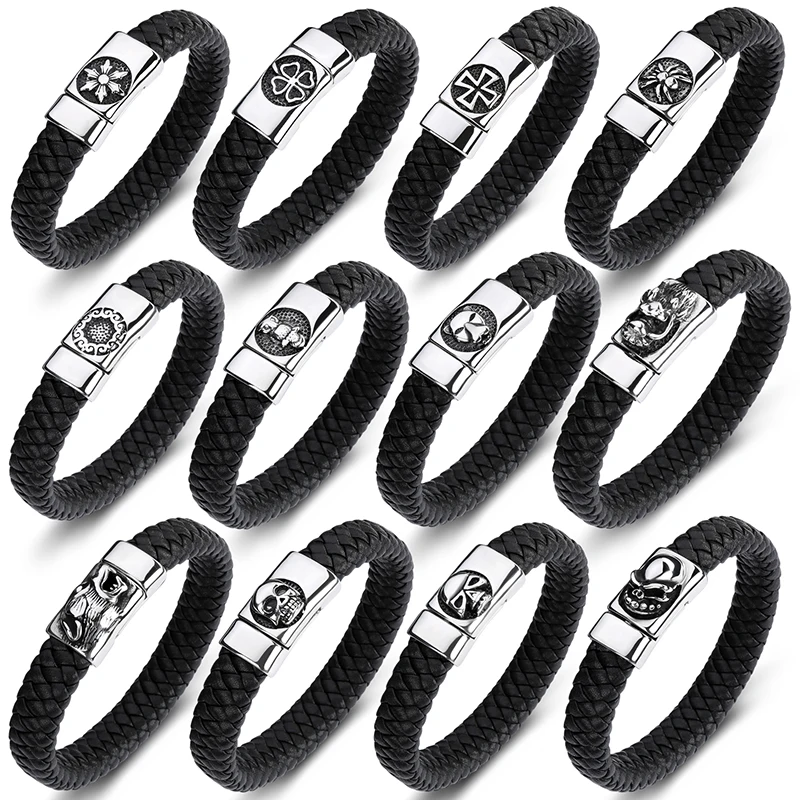Мужские кожаные браслеты в стиле панк с крестом и черепом очаровательные большие