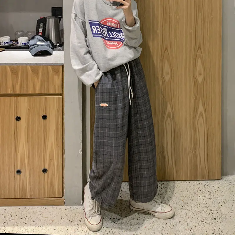 

Fall 2020 Fashion Casual Loose Men's Plaid Straight Pants size M-XXL