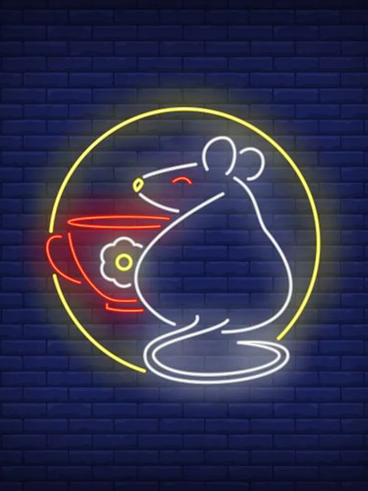 

Neon Sign For Rat And Cup In Circle club Lamp resterant art cute light advertise room Fairy lights neon accessories lampe neon