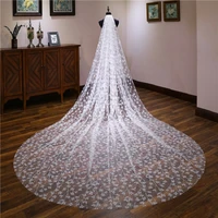 shiny stunning champagne 3m one layer lace appliques bridal veil bling ivory cathedral wedding veil wedding dress accessories