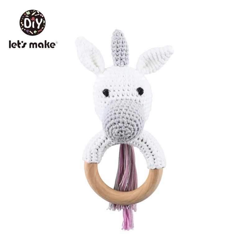 Unicorn Детская погремушка с рисунком слона, 1 шт., детские игрушки с колокольчиком, Монтессори, погремушка для прорезывания зубов, амигуруми, детские игрушки, Let's Make - Цвет: Unicorn