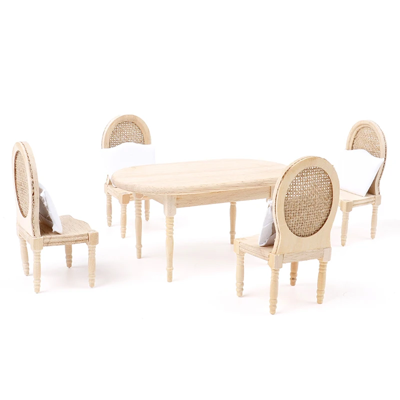 

New 1:12 Dollhouse Miniature Dining Table Chair Set Doll House Kitchen Furniture Toy Table Model Set Furniture Accessories