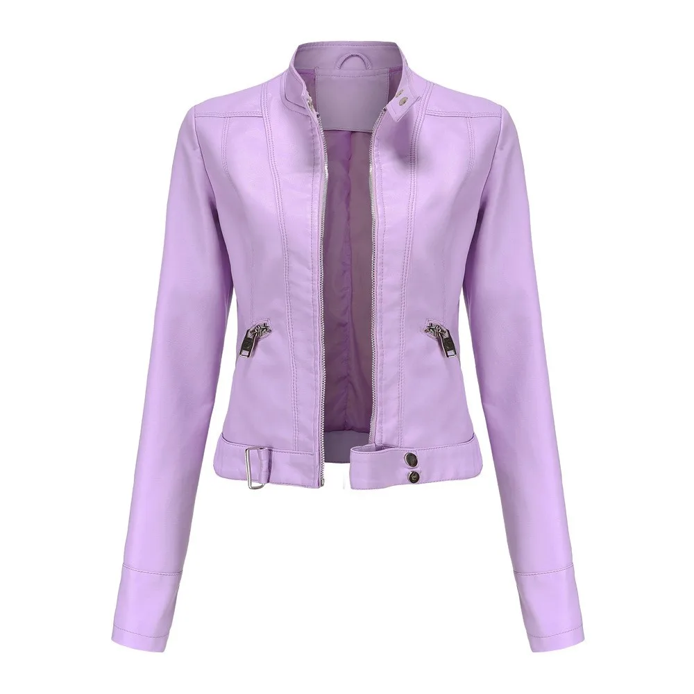

M-3XL Women'S Coat Motorcycle Outwears PU Leather Spring Stand Collar