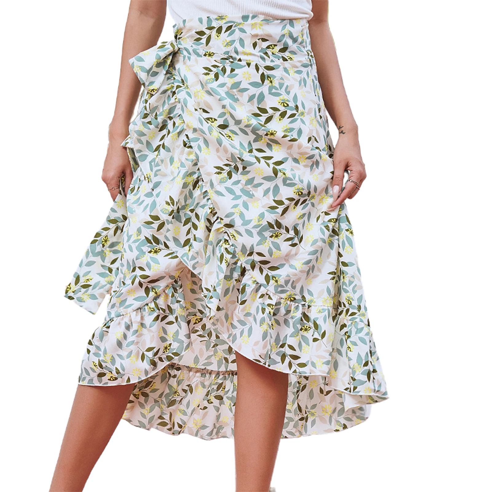

SANWOOD Skirts Sweet Breathable Large Hem Textile-printing Slit Design Flounce Irregular Hemline Long Skirts womens Summer