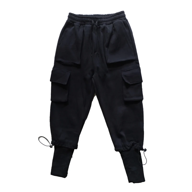 

M-3XL!Autumn and winter dark multi-pocket design men's thick micro-elastic overalls casual pants beam feet Harlan feet pants.