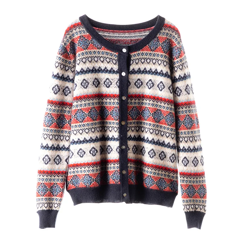 Высококачественный Женский 100% кашемировый кардиган свитер Осенний винтажный