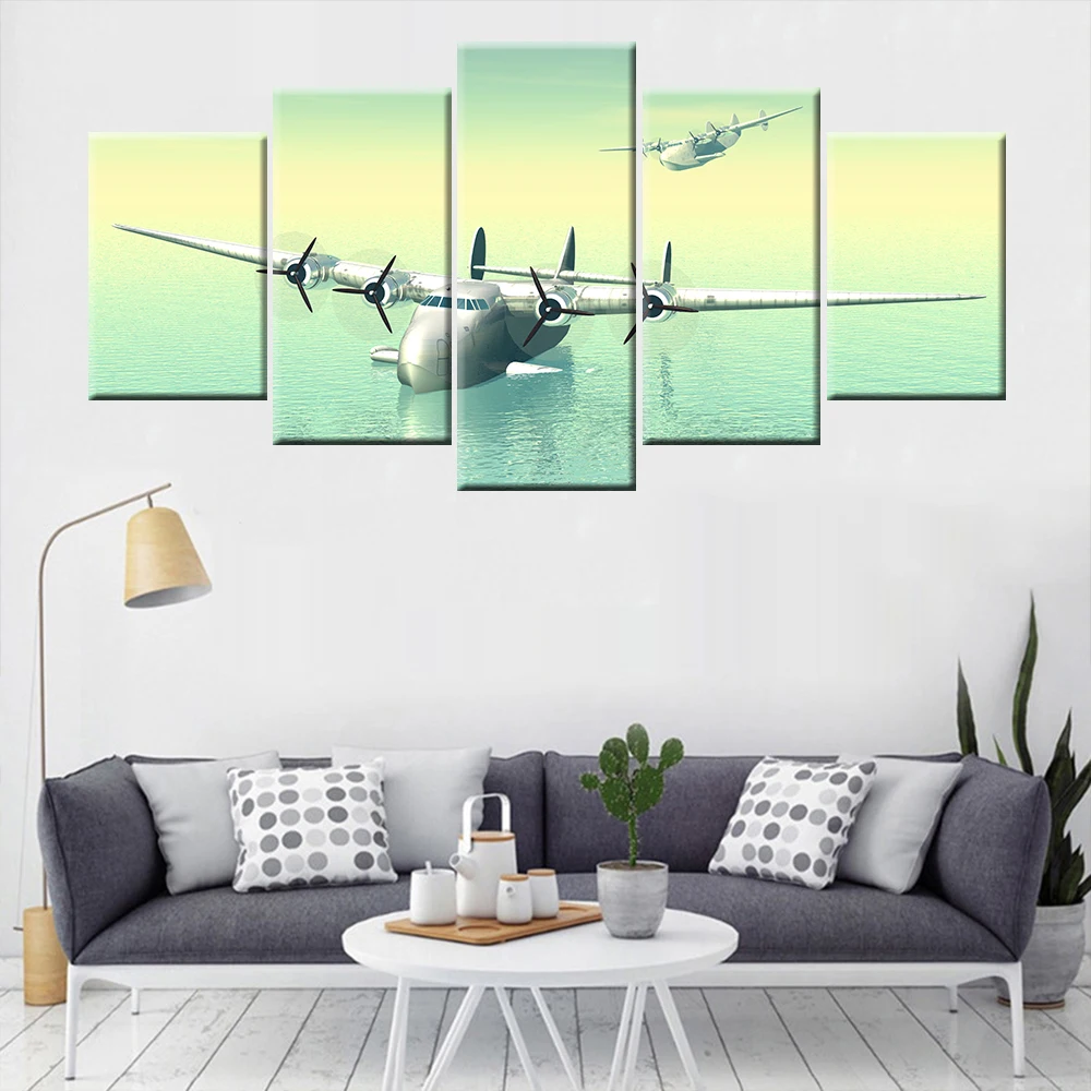 Настенные картины на холсте Модульная картина с самолетом из 5 частей самолета в