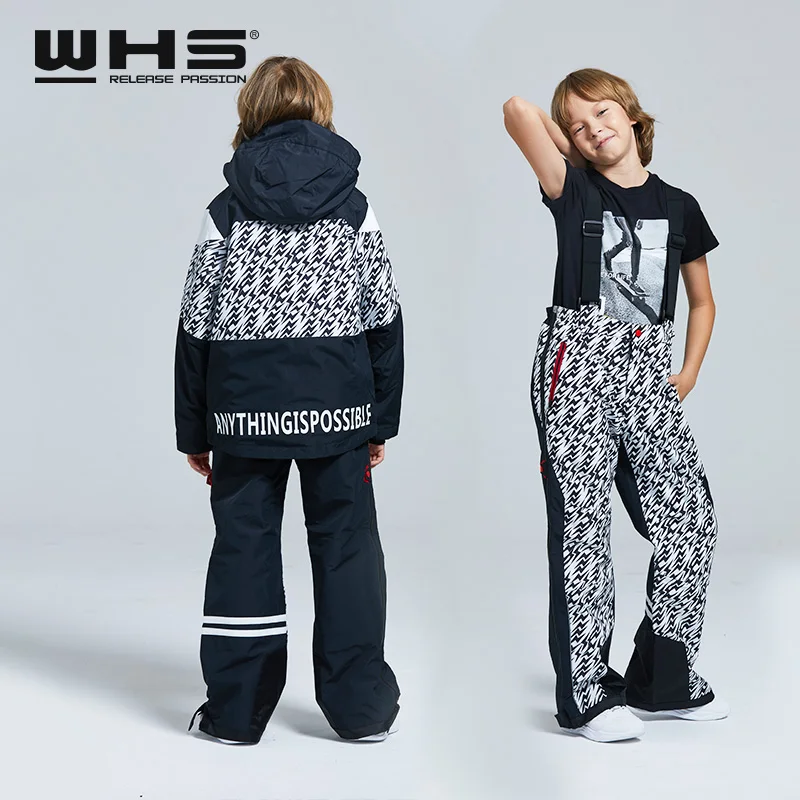 WHS Новых Мальчиков лыжные костюмы подросток снег куртка ветрозащитный пальто и брюки дети лыжный костюм водонепроницаемый одежда 4-16 лет зимой