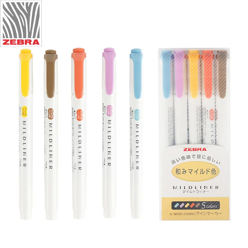 Top Branded Zebra MildLiner Highlighter Marker Double Sided Round Toe/Oblique WKT7 3/5 Colors Absorted Office and School Supply|office school|office