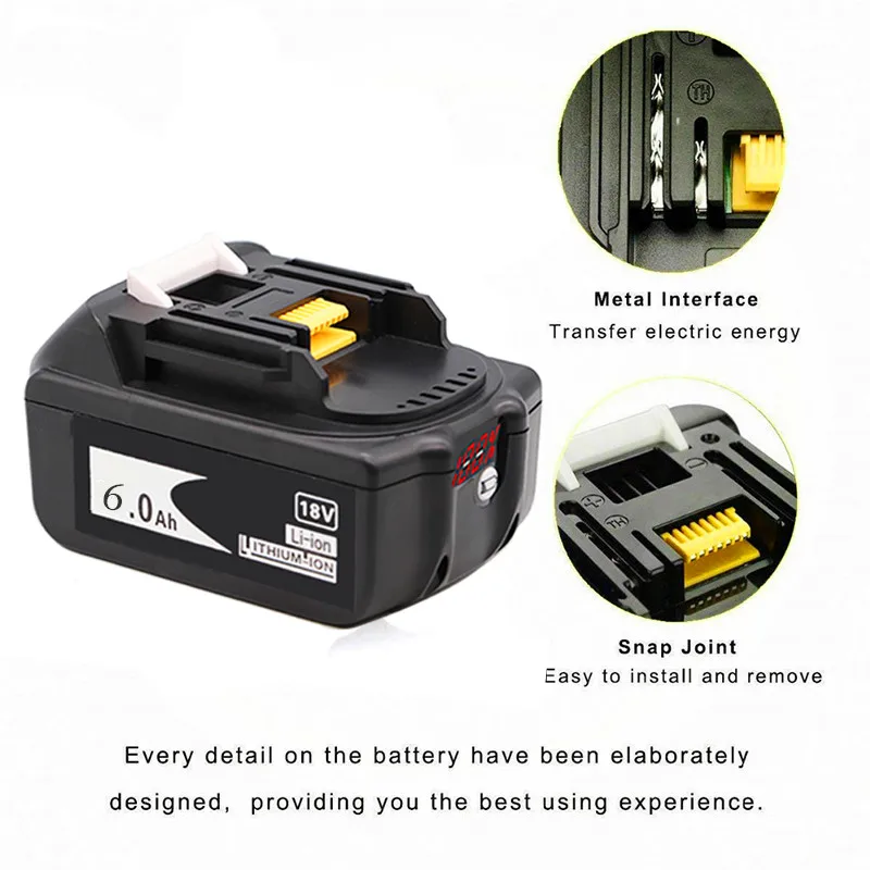 

2021 BL1860 Rechargeable Battery 18 V 6000mAh Lithium Ion for Makita 18v Battery 6ah BL1840 BL1850 BL1830 BL1860B LXT400+charger