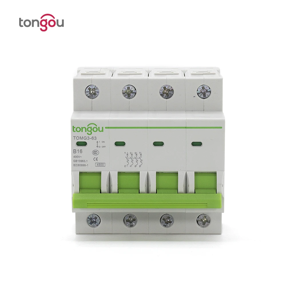 Type B 4 Pole MCB 6A 10A 16A 25A 32A 40A 63A DIN Rail Miniature Circuit Breaker 4.5KA AC 110V/230V/400V With CE Certificate |